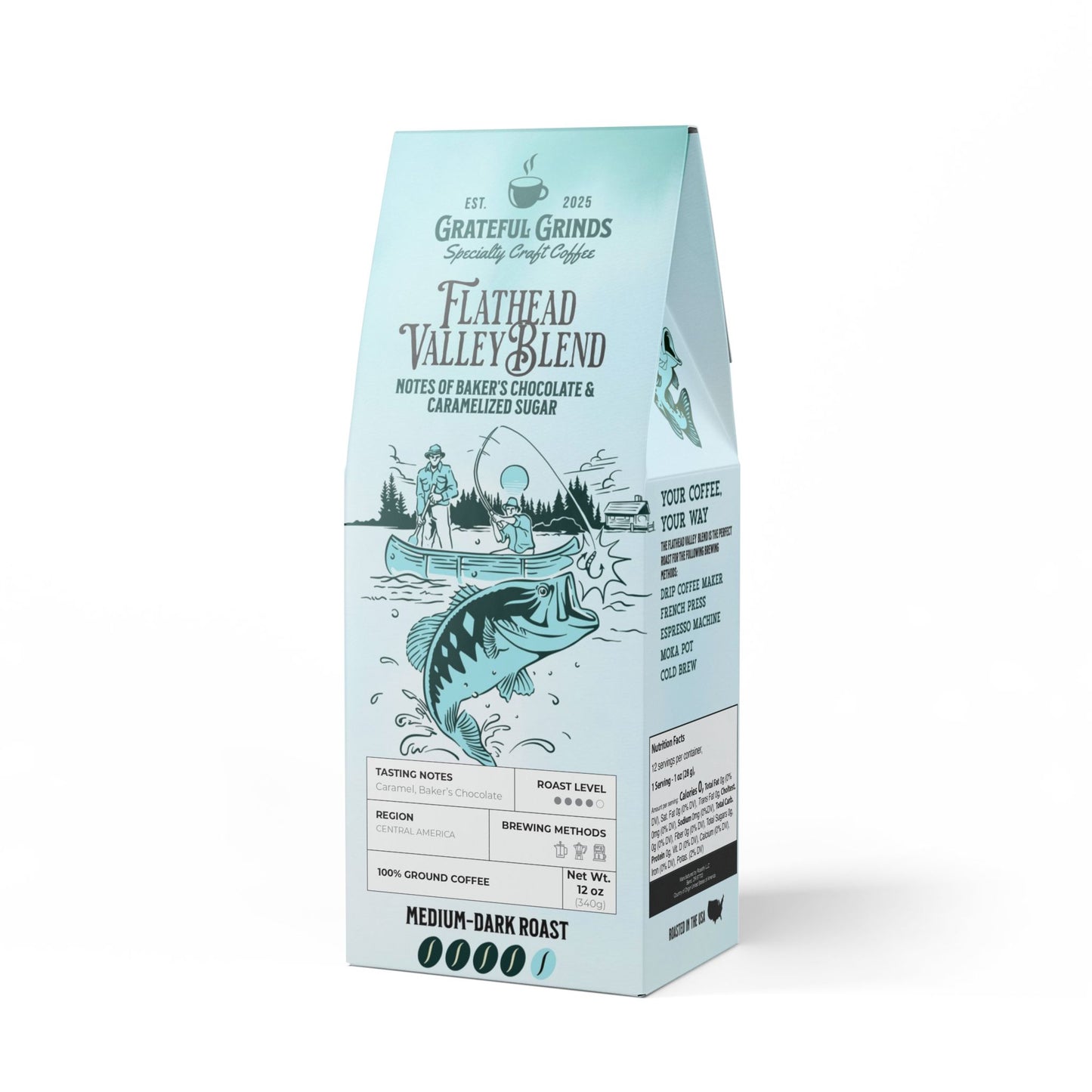 Flathead Valley Coffee Blend Fishing Design (Medium-Dark Roast)
