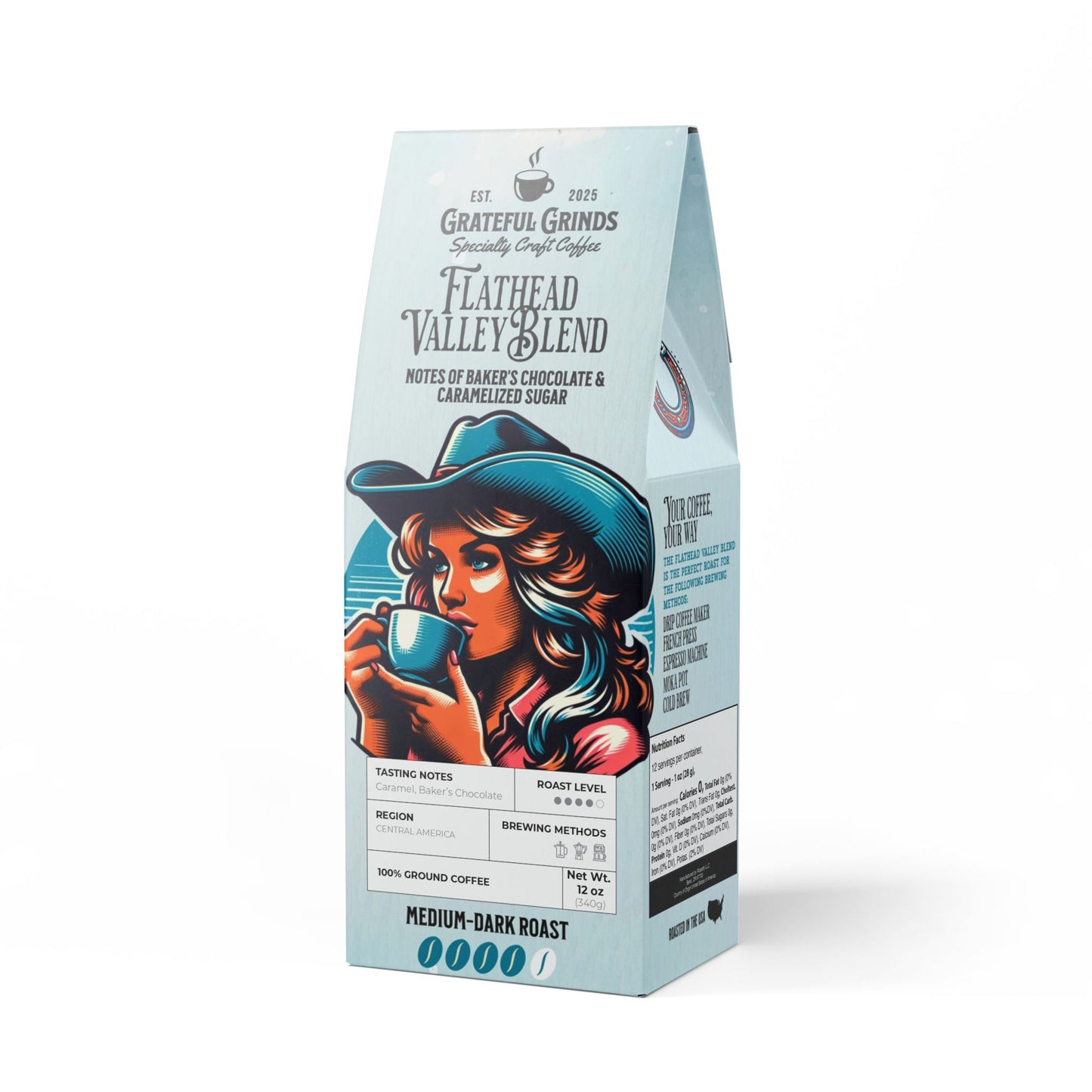 Flathead Valley Coffee Blend Cowgirl Design (Medium-Dark Roast)