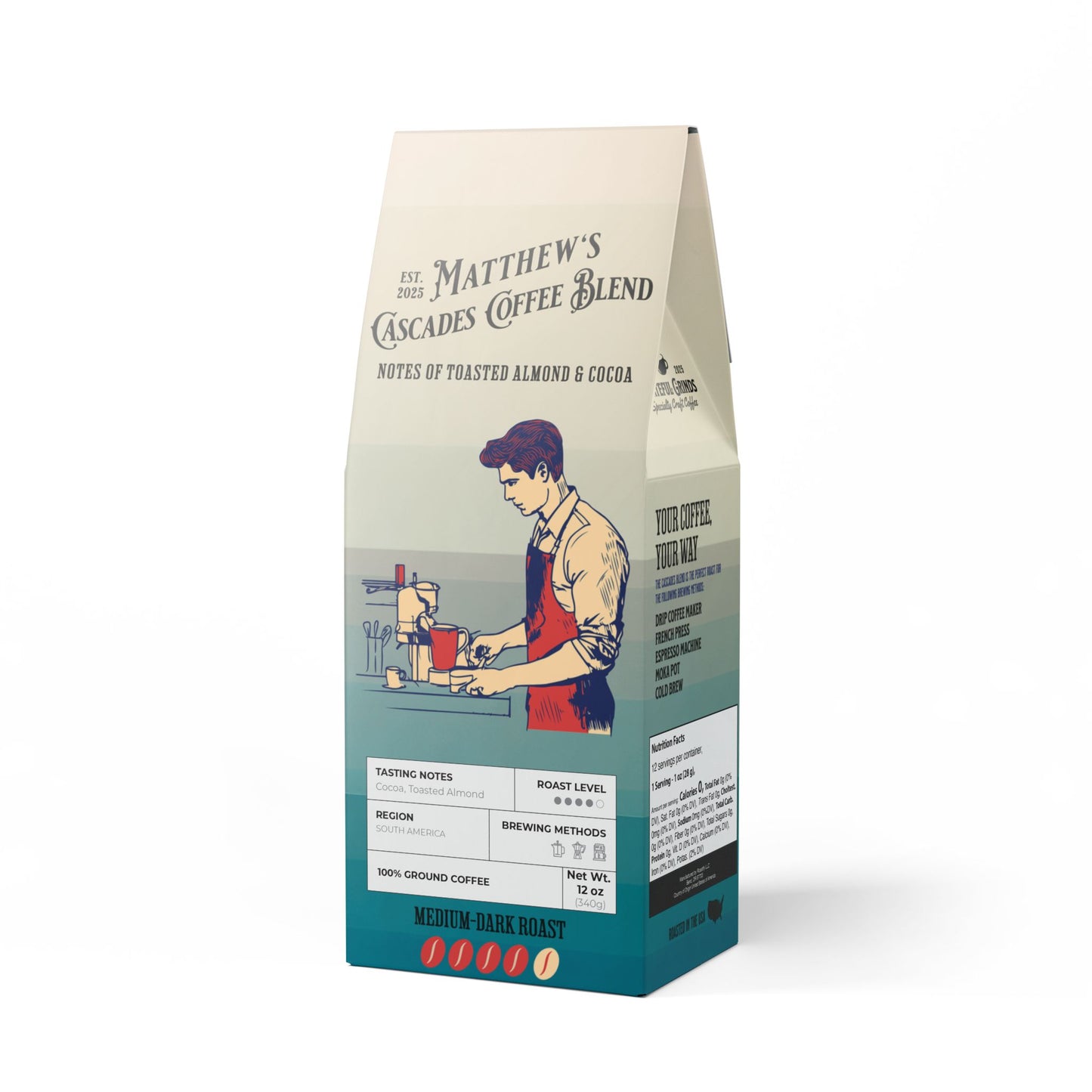 Personalized Cascades Coffee Blend For The Coffee Enthusiast (Medium-Dark Roast)