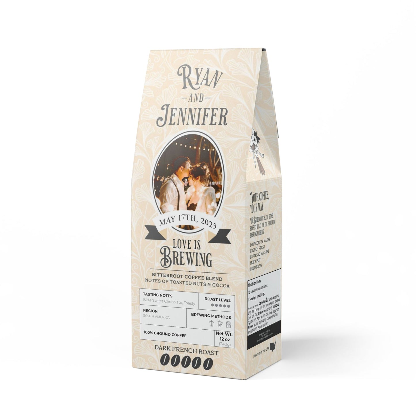 Custom Photo Wedding Favor Bitterroot Coffee Blend (Dark French Roast)