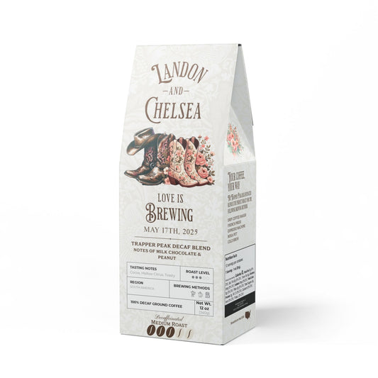 Wedding Favor Cowboy Boots Trapper Peak Decaf Blend (Medium Roast)