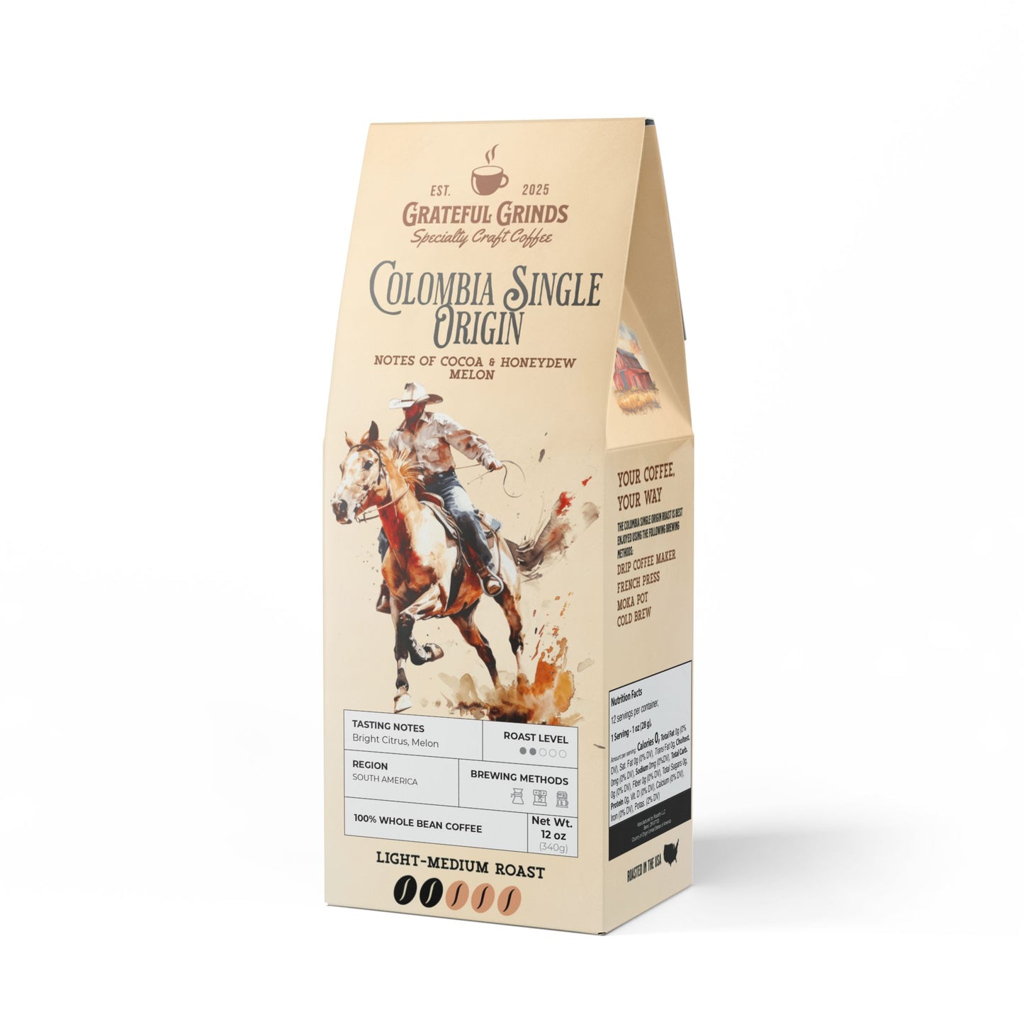 Signature Colombia Single Origin Coffee Cowboy Design (Light-Medium Roast)