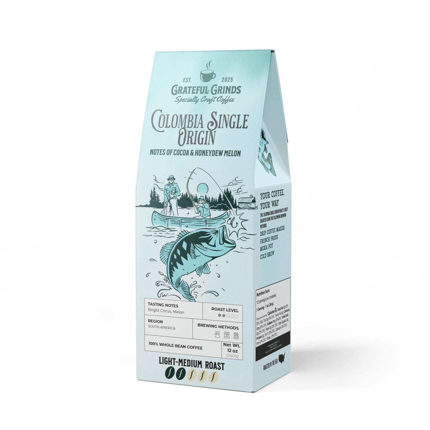 Signature Colombia Single Origin Coffee Fishing Design (Light-Medium Roast)
