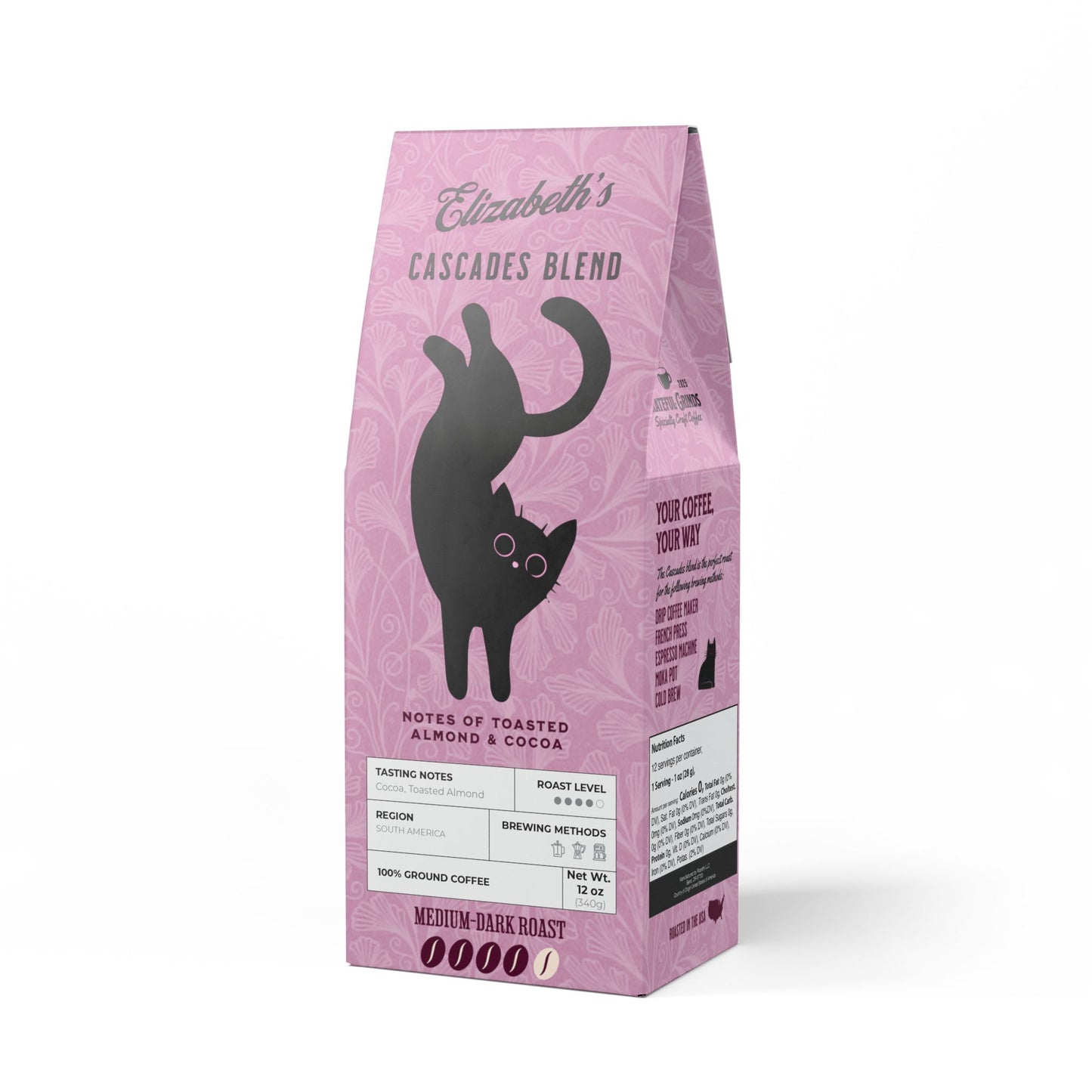 Personalized Cascades Coffee Blend For The Cat Lover (Medium-Dark Roast)